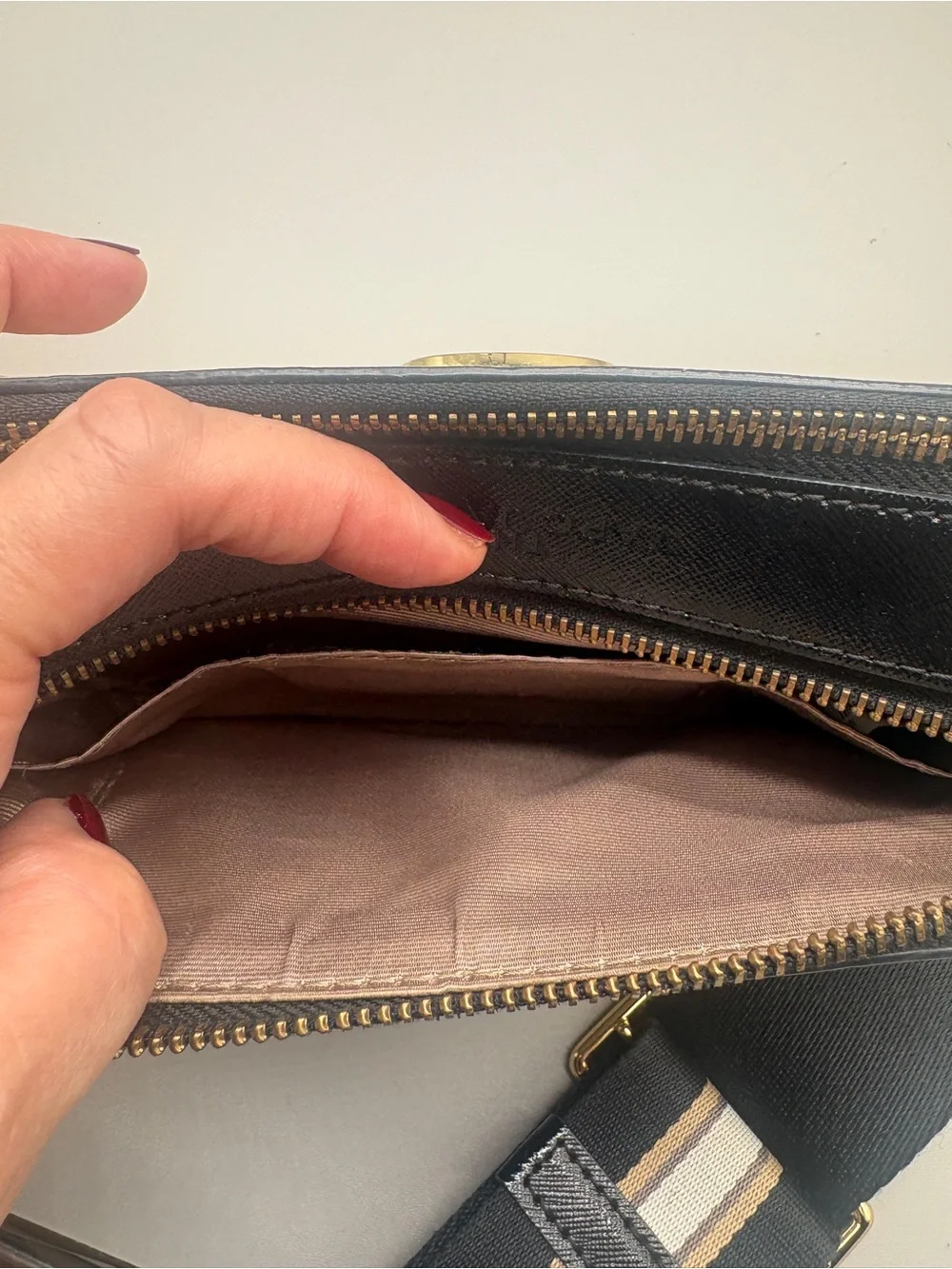 Marc Jacobs Cream Snapshot Crossbody with Striped Strap